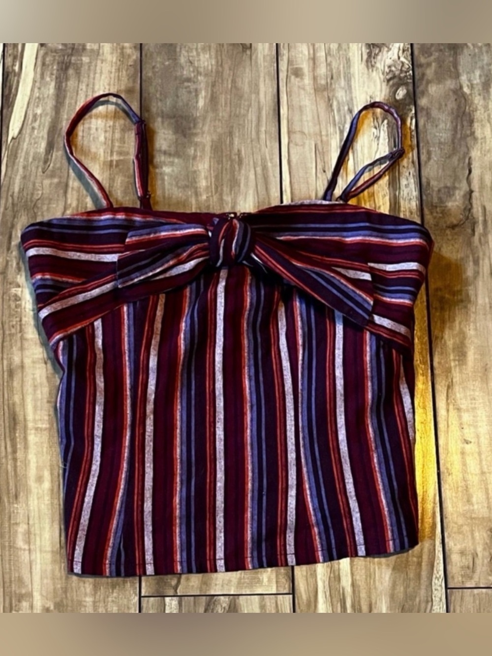 Cupcakes and Cashmere Striped Tie-Front Crop Tank Top Size Small